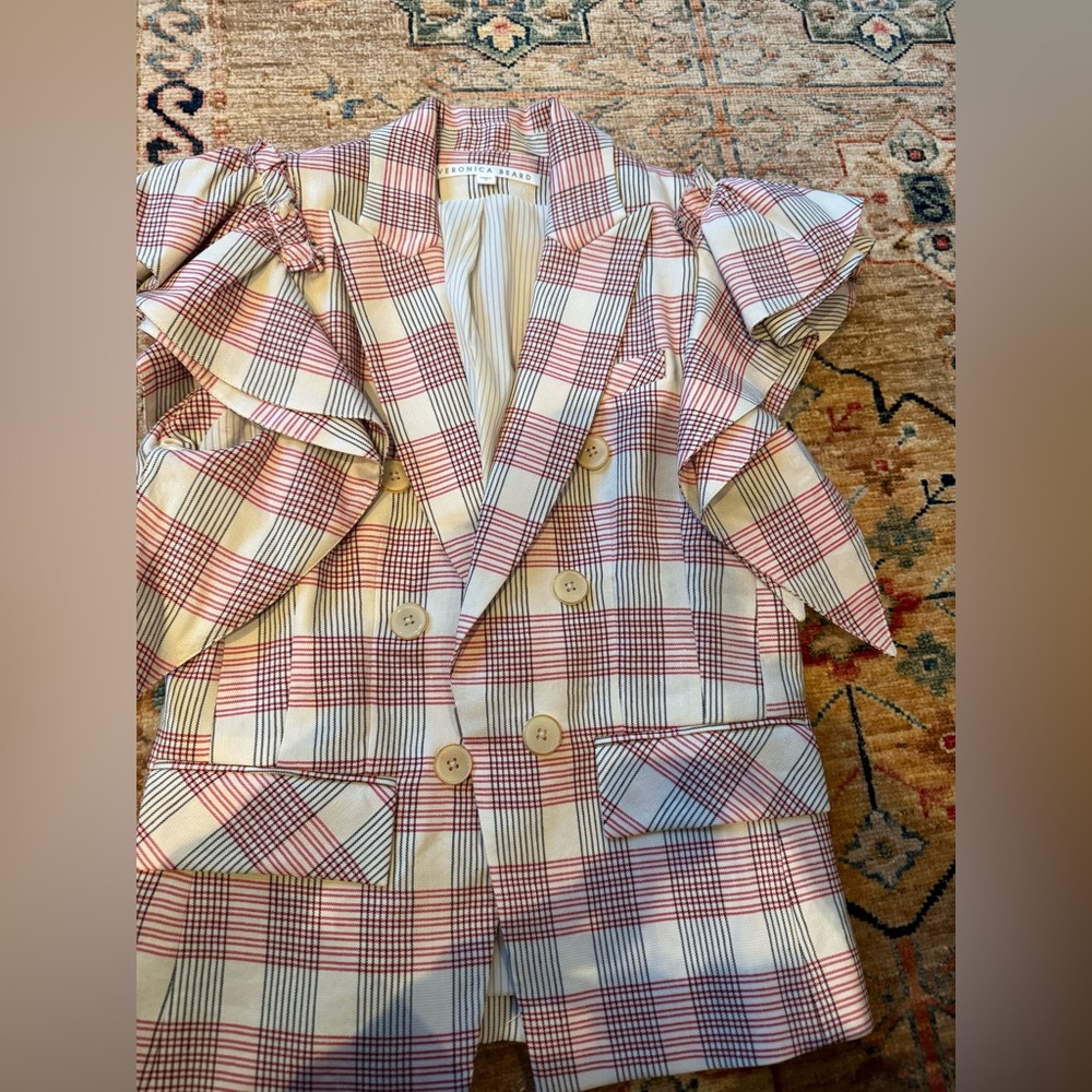 Veronica Beard Pink and White Plaid Blazer
